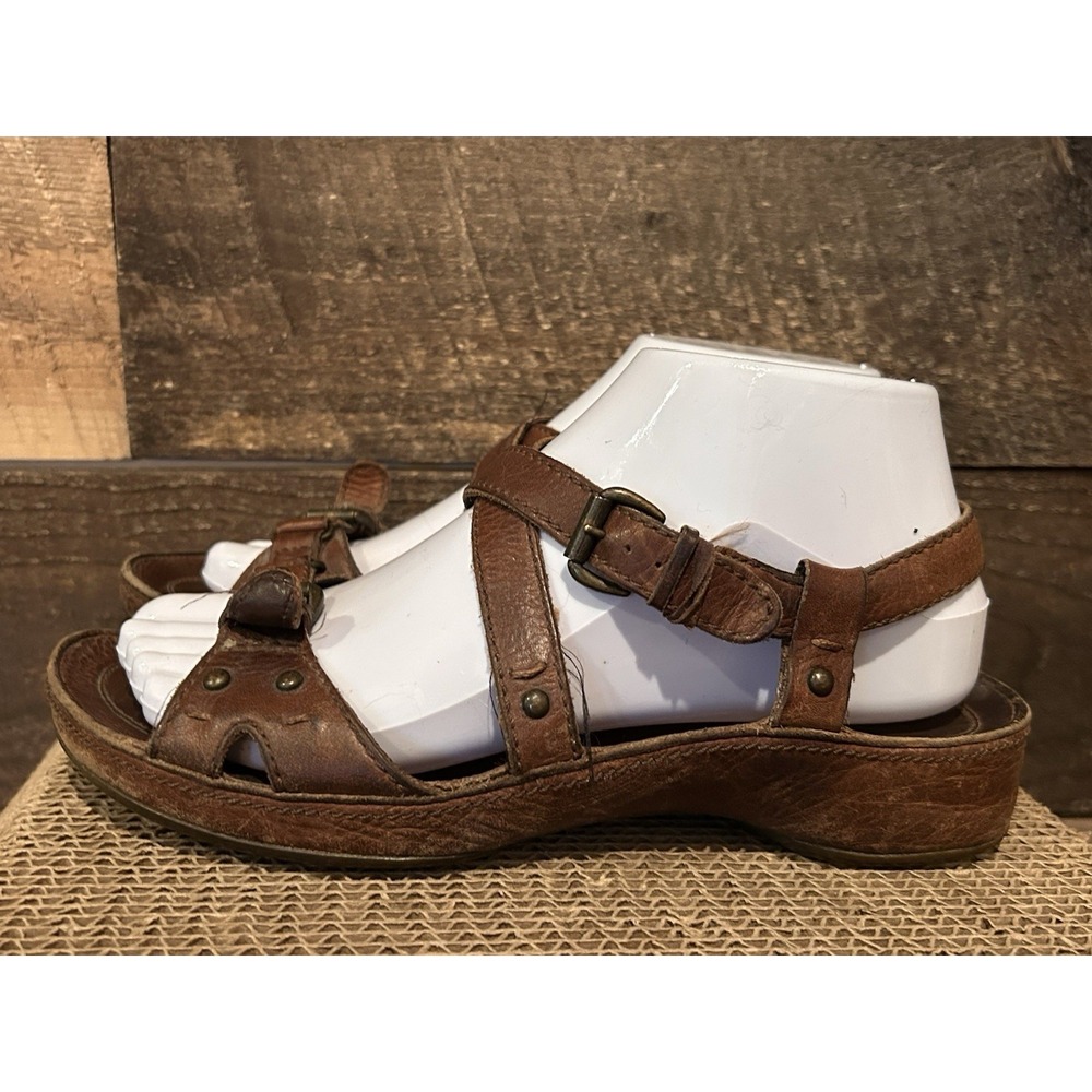 Brown Leather Ecco Criss Cross Adjustable Strap Sandals sz 6.5 Comfort Lagenlook